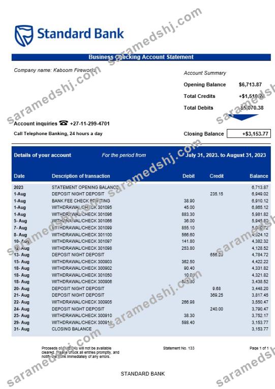 Standard Bank organization statement Word and PDF template